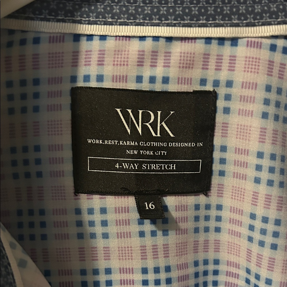 WRK brand Men's Blue & Light Purple Check Stretch Dress Shirt